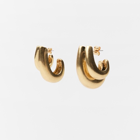 NWT Zara Gold Tone Double Hoop Earrings - Picture 4 of 5